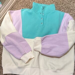 Colorblock Sweatshirt - Mint, Lavender, and Cream
